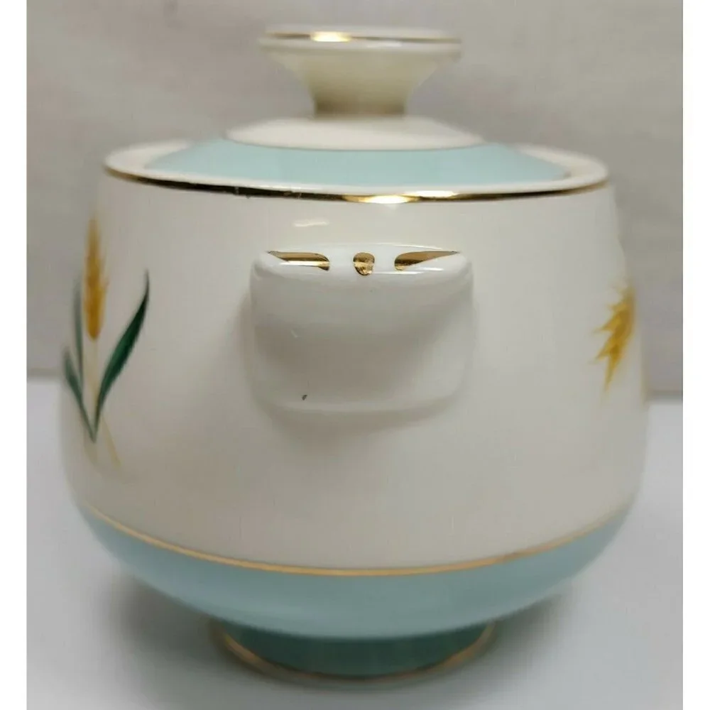 Vintage Blue Viking Wheat Gold Trim Ceramic Sugar Bowl Candle Holder With Lid